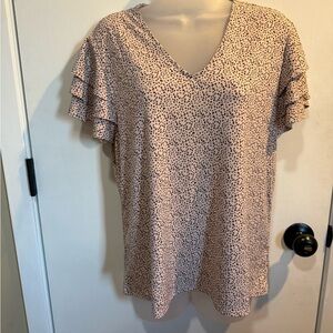 Adrianna Papell Pink Speckled Ruffle Sleeve Blouse-#1163